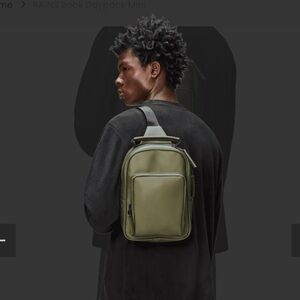 NWT Rains Book Daypack Mini “Revel” Dark Olive Green Weatherproof Crossbody